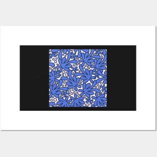 Modern abstract Matisse inspired design in beautiful electric cobalt blue on an off white background Posters and Art